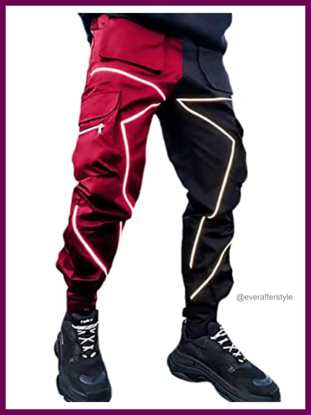 Men's Cargo Jogger Pants Reflective Hip Hop Sport Tapered